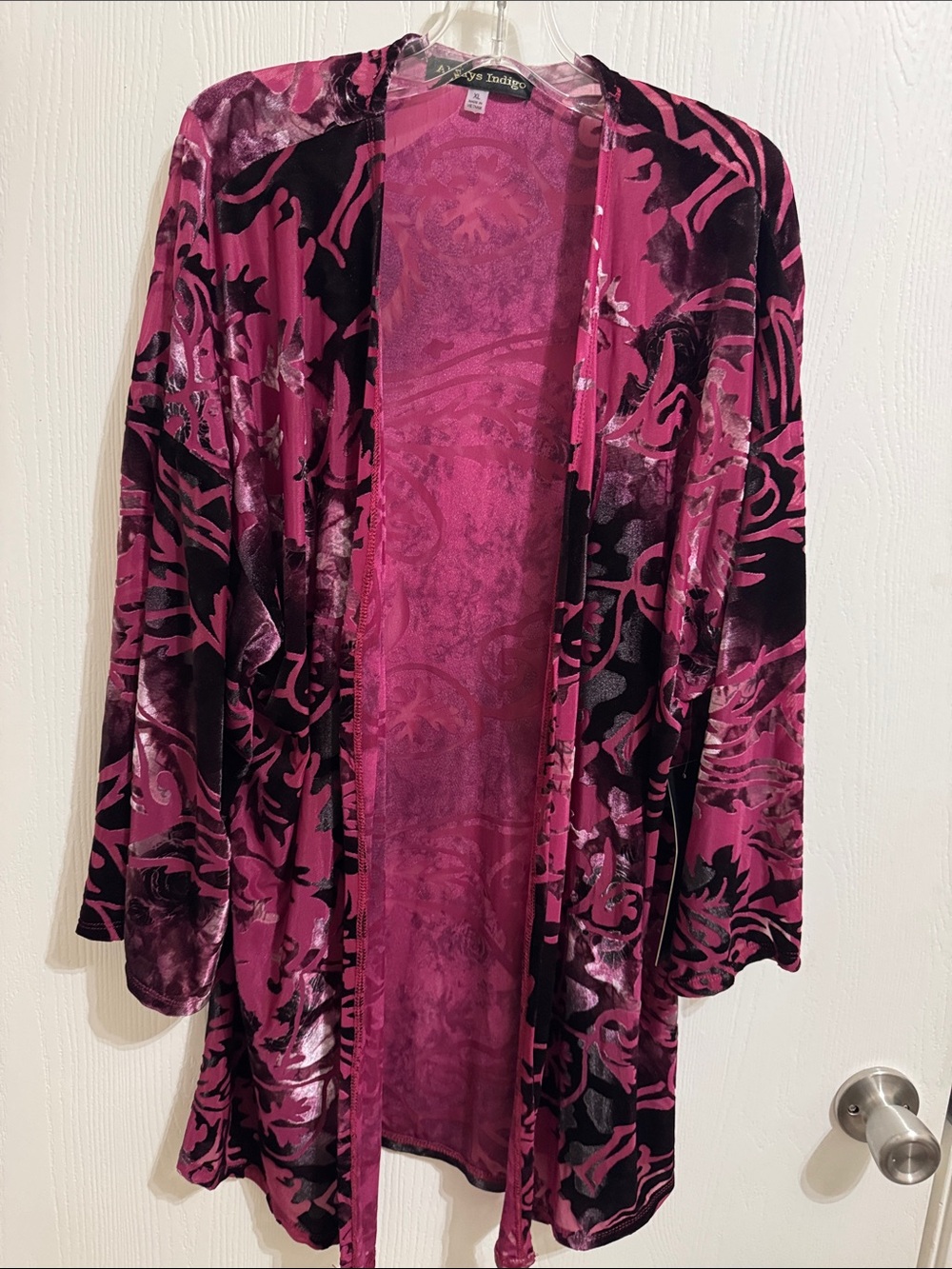 Always Indigo Burnout Velvet Kimono Berry Floral 3/4 Sleeve XL NWT Open Front - Picture 15 of 16